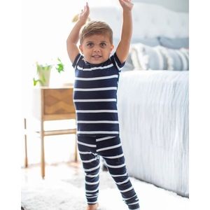Navy stripes kid PJ matching Mom / baby set